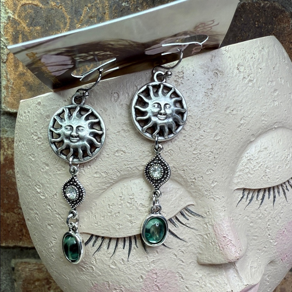 Sun Silvertone Dangle Earrings - image 1